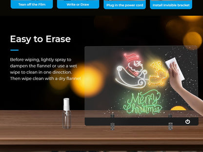 LED Note Board Night Light with 7 Colors & Flashing Mode Acrylic Dry Erase Drawing Board for Birthday/Holiday Gift office home