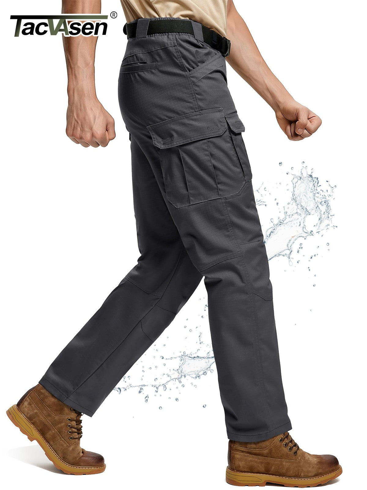 TACVASEN Mens Lightweight Hiking Pants Waterproof Ripstop Lightweight Breathable Stretch Work Tactical Outdoor Trousers 8 Pocket