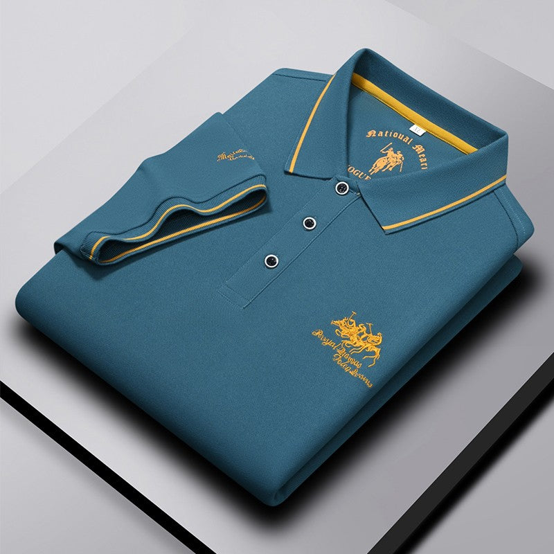Men's Business Casual Short Sleeved Embroidered Solid Color Polo Shirt Fashionable Breathable Comfortable Summer Versatile Top