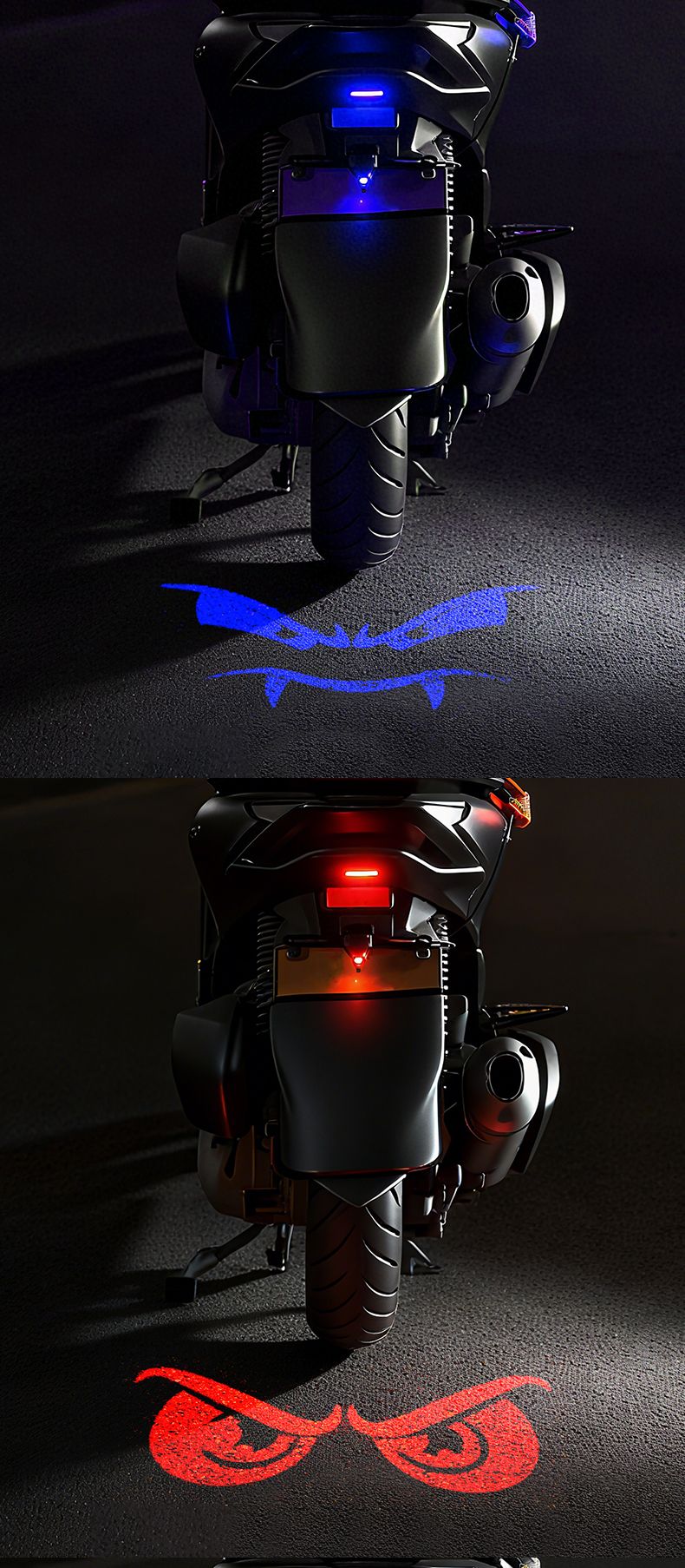 Luz de projeção de motocicleta e veículo elétrico olho de diabo LED de alta definição luz de placa anti-colisão traseira mod