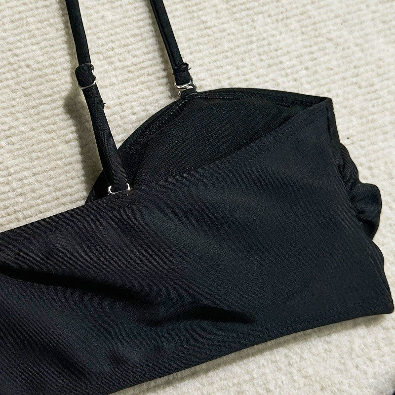 Womens 3 Piece Bikini Sets Sexy Bandeau Swimsuits for Women Lace Up Mid Rise Ruched Strapless Bathing Suits