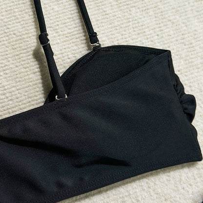 Womens 3 Piece Bikini Sets Sexy Bandeau Swimsuits for Women Lace Up Mid Rise Ruched Strapless Bathing Suits