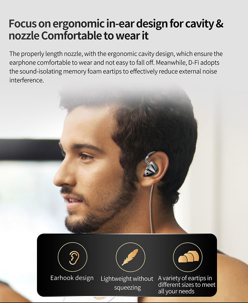 Fones de ouvido KZ D-Fi Fones de ouvido HIFI Bass Monitor 4 Níveis Chave de Afinação Fone de Ouvido Esportivo Estéreo com Redução de Ruído