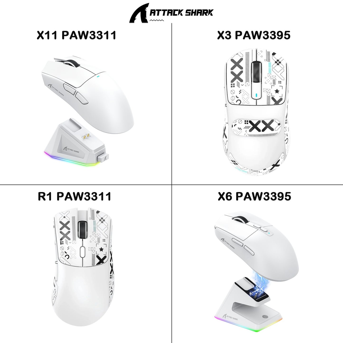 Mouse Gamer Sem Fio RGB Attack Shark X11/X6/X3/R1, Conectividade Bluetooth Trimodo, Leve, Ergonômico para VALORANT e FPS