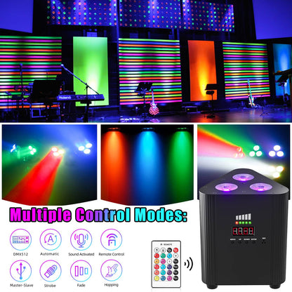2PCS RGBW LED Battery Par Light 4-in-1 Dyeing Lights Wall Wash Light Stage Lighting Effect for Party Concert Wedding Theater