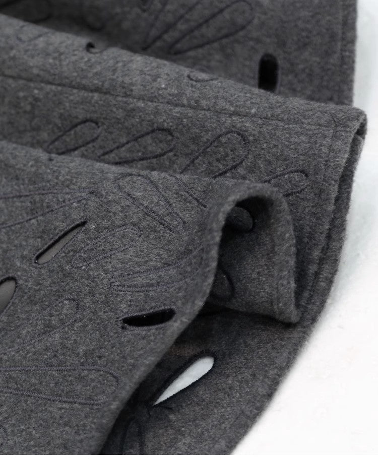 Dark Grey Wool Skirts for women 2024 Autumn Winter Big Swing A-Line Long Skirt Elegant Elastic waist Zipper Hollow Out Skirt