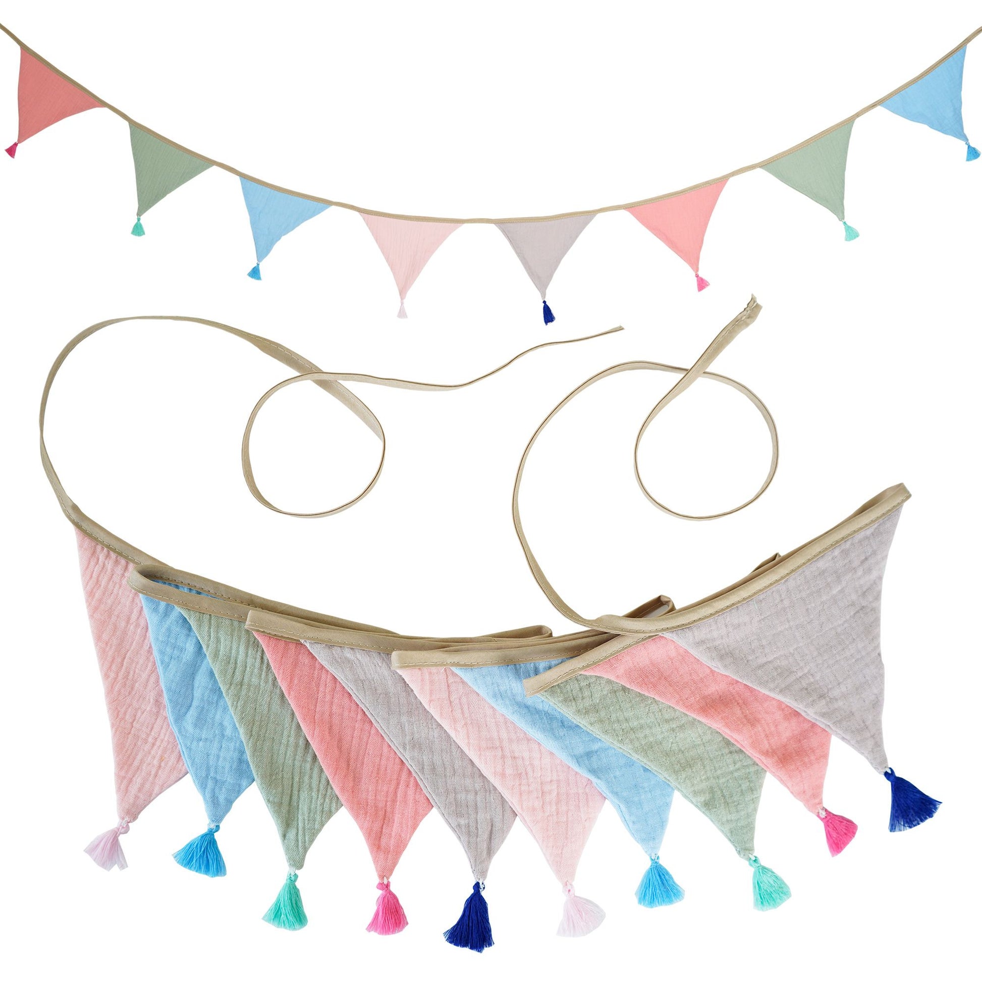 2.6M/8.5FT Nursery Fabric Bunting 10 Triangle Pennant Flags With Tassels Party Decor Banner Home Baby Shower Carnival Garland