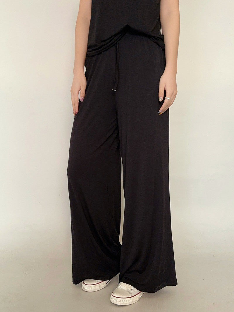 Plus size L to 6XL U-Neck Women's wide leg pants high waist Loose Long pant solid color Casual drapped trousers all match