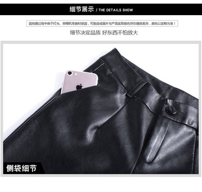 Pu wide leg pants capri women 2022 winter autumn high waist straight leather pants female trousers clothe pantalon femme