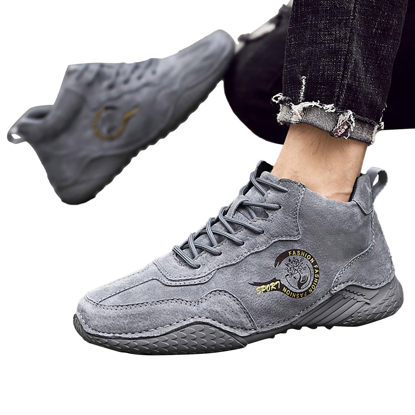 Punk Boots New Fall And Winter Padded Men'S Leather Shoes Korean Fashion Lace Up Sneakers Ankle Mens Dress Shoes Zipper Side