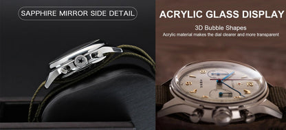 RED STAR 38mm Men's 1963 Chronograph Mechanical Watch Pilot with Seagull Movement ST1901 Air Force Aviation Sapphire Goose 40mm