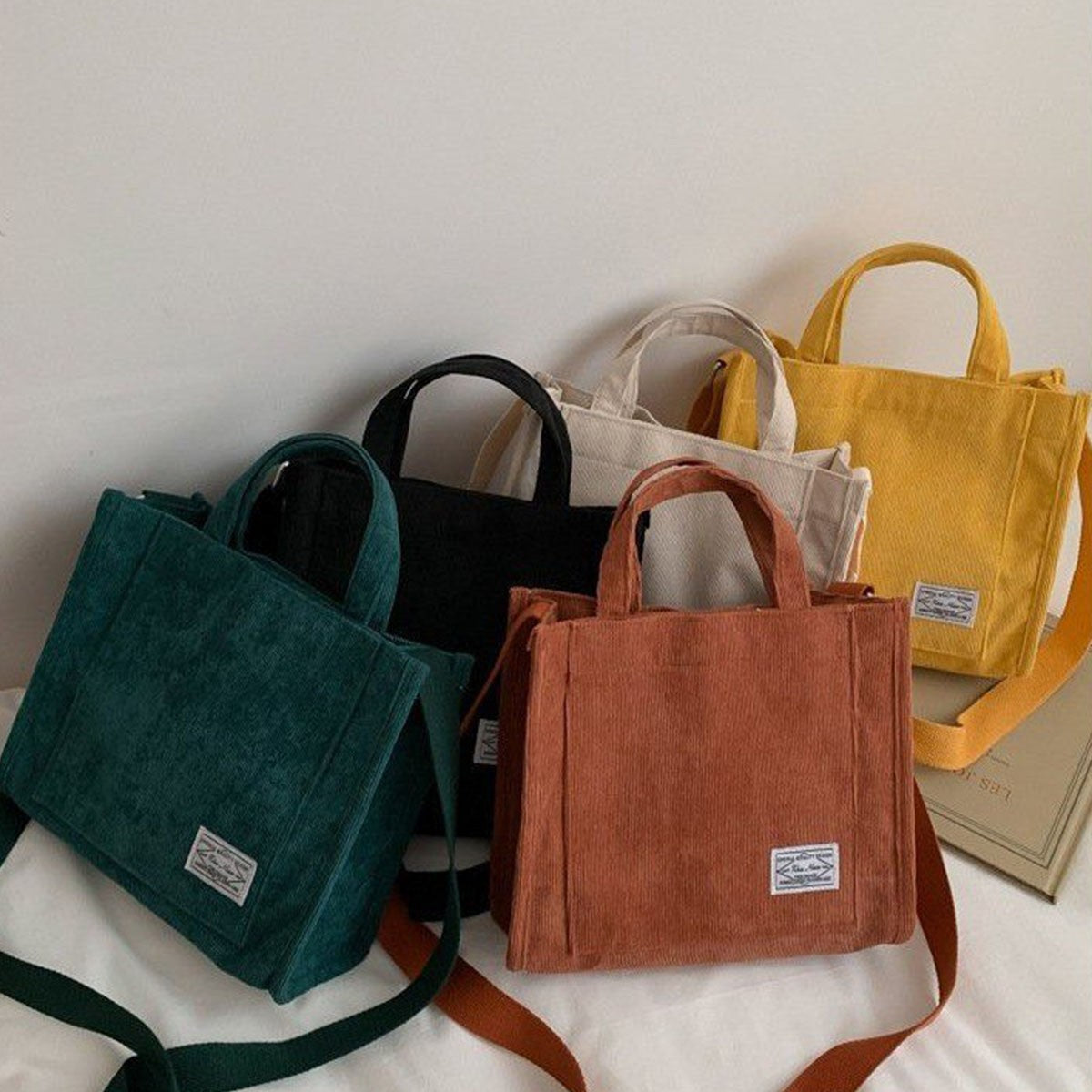 Ladies Corduroy Canvas Shoulder Crossbody Handbag Small Square Bag Stylish Trendy Women's Handbag for Casual Use