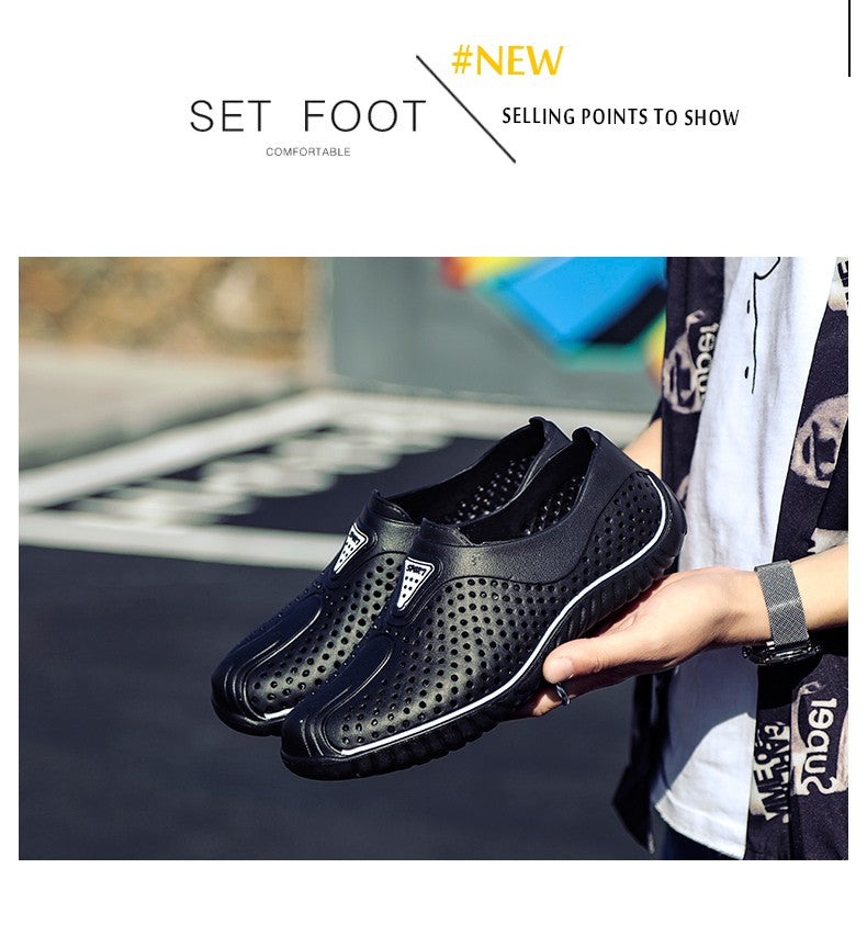 2025 Breathable Summer Men Slippers Outdoor Water Shoes Hollow Ultra Light Beach Shoes Casual Men Sandals  Black Garden Shoes