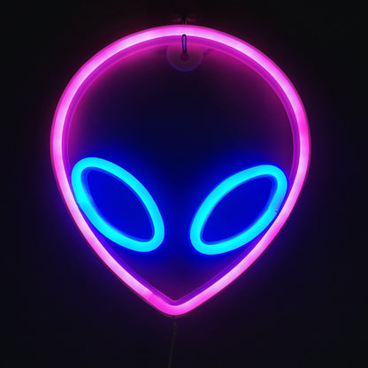 Neon Sign Alien Face Shaped Wall Hanging Lights for Home Game Room Saucerman  Plant LED Night Lamps Xmas Party Holiday Art Decor
