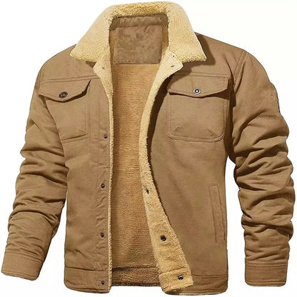 New Winter Men's Bomber Jacket High-quality Plush Thicken Wool Cargo Jackets Lapel Button-up Thick Warm Coat for Men Outwear 5XL