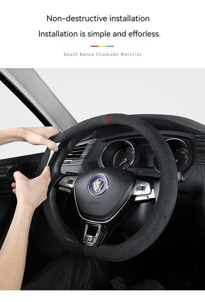 Suede Cover for All Seasons Auto Steering Wheel Cover Ultra-thin Non-slip D-shaped Round Breathable Car Steering Wheel Protector