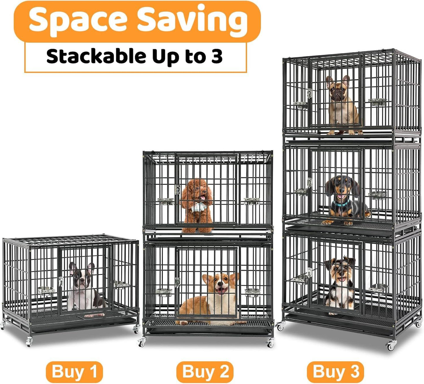 Caixa para Cães Dobrável de 37" para Serviço Pesado, Canil à Prova de Fuga com Rodas Traváveis, Bandeja Removível e Grade de Metal para Cães de Porte Médio/Pequeno