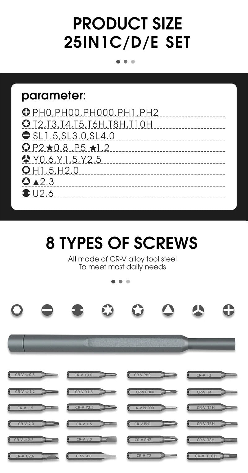 Kit de Chaves de Fenda de Precisão 26 em 1 Bits Magnéticos Multifuncionais Mini Ferramenta de Reparo para iPhone Relógio Xiaomi Óculos PC