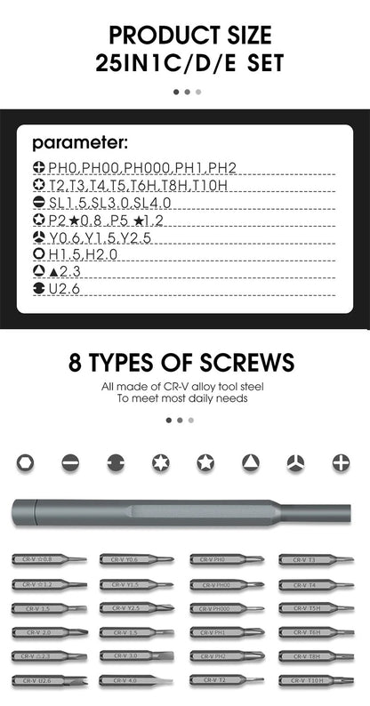 Kit de Chaves de Fenda de Precisão 26 em 1 Bits Magnéticos Multifuncionais Mini Ferramenta de Reparo para iPhone Relógio Xiaomi Óculos PC