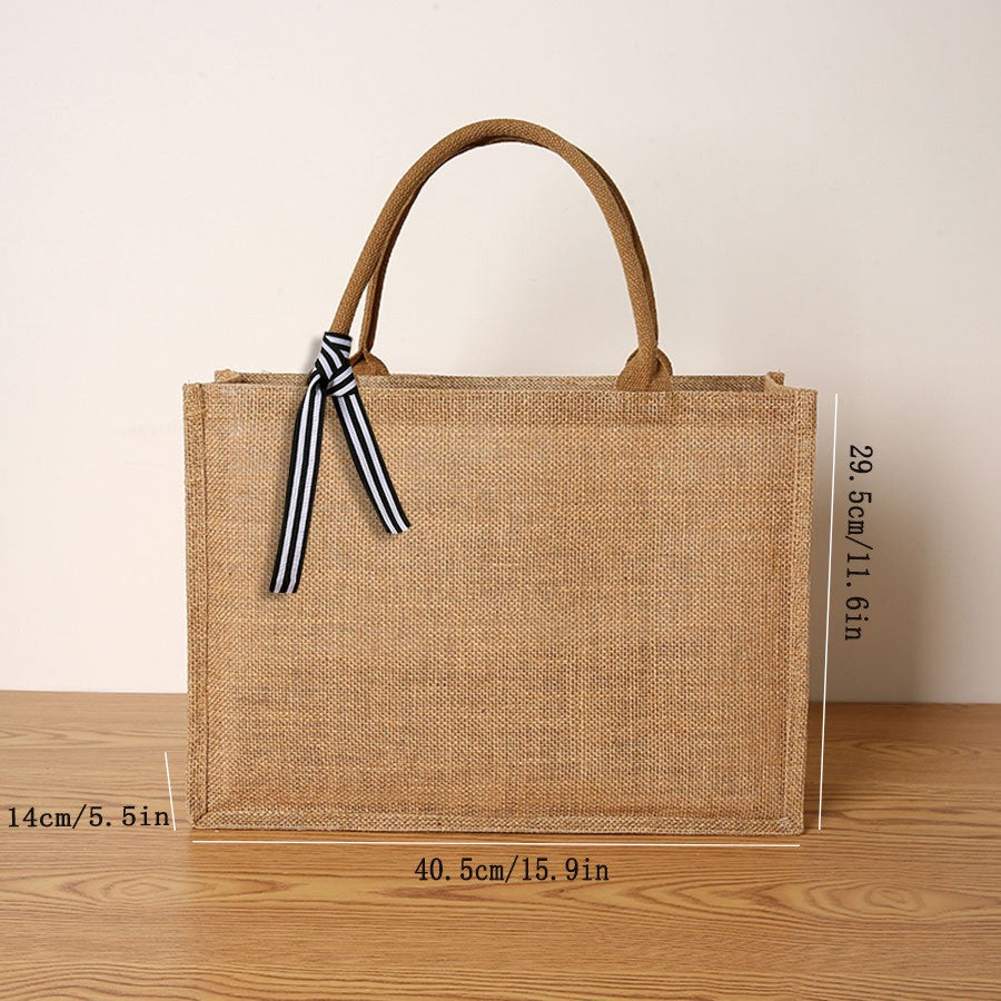 Bolsa feminina de juta, sacola de compras de grande capacidade, bolsa de viagem, bolsa masculina aberta