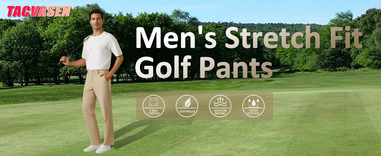 TACVASEN Golf Pants Men Stretch Lightweight Quick Dry Work Pants Waterproof Flat Front Dress Pants with 5 Pockets 30"/32"/34";;VERDADEIRO;;"Dark Grey,40W-32L