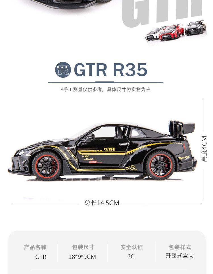 1:32 Nissan GTR R35 Carro de corrida em liga metálica Modelo de carro fundido de metal Brinquedo Veículo Modelo Coleção de carros em miniatura Simulação Presente de aniversário para meninos