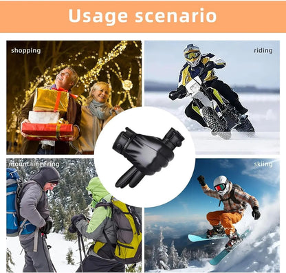 Novas Luvas de Couro PU para Motocicleta para Andar ao Ar Livre Masculinas Luvas de Inverno Quentes Forradas com Lã Luvas Touchscreen Laváveis à Mão
