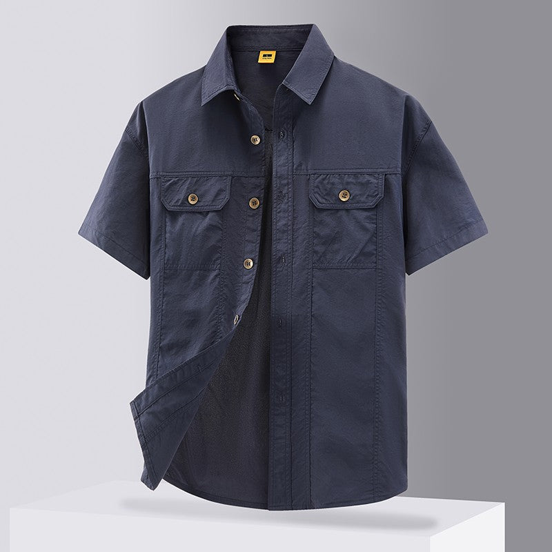 [USA Size] 100% Nylon Fashion 2025 Summer Clothes Cargo Military Brand Shirts For Mens Short Sleeves Casual Blouse Oversize 5XL