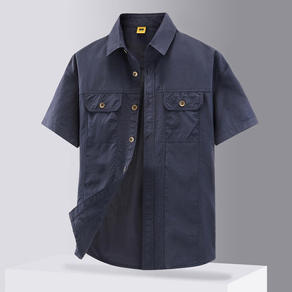 [USA Size] 100% Nylon Fashion 2025 Summer Clothes Cargo Military Brand Shirts For Mens Short Sleeves Casual Blouse Oversize 5XL