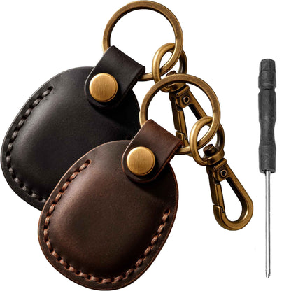 2/1 Pack Genuine Leather AirTag Keychain Holder . Secure Key Chain Case for Pet Collar Luggage Bag Full Cover Protective Keyring