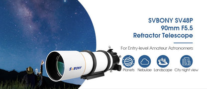 Telescópio Astronômico Refrator Svbony SV48P 90/102mm Abertura OTA com Focador de Duas Velocidades para Astrofotografia de Céu Profundo