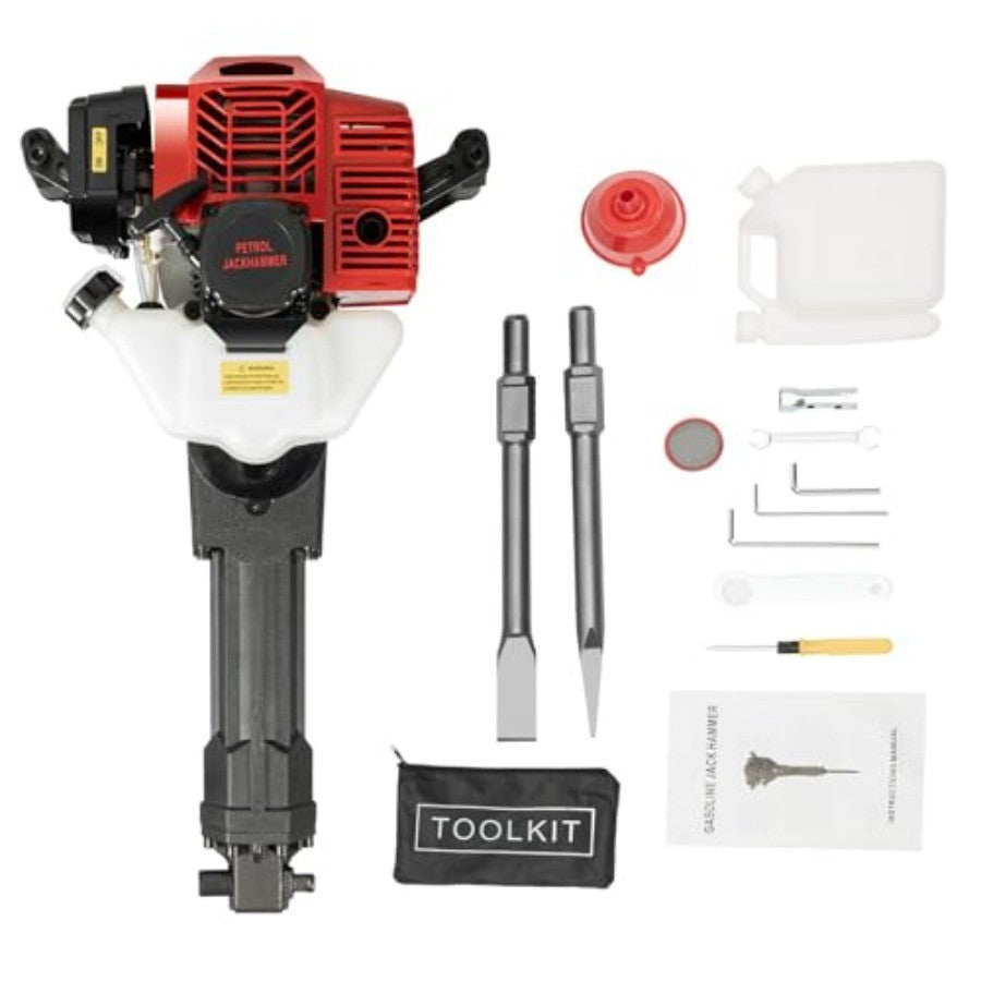 Martelete Demolidor a Gasolina 52CC 1900W 2 Tempos com 2 Talhadeiras 55J Furadeira de Impacto Pesada a Gasolina para Pedra