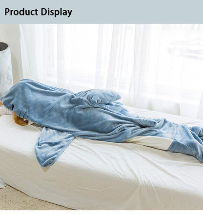Shark Sleeping Bag Shawl Hooded Flannel Blanket Homewear Clothes Cartoon Pajamas Office Nap Animal Jumpsuit  For Children Adult