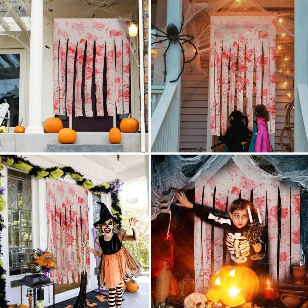 65 X 39 Inch Bloody Handprint Horror Door Curtain for Halloween Party, Scary Haunted House Decoration, Unique Halloween Supplies