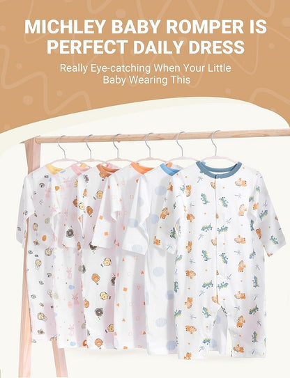 MICHLEY 3pcs Baby Short-Sleeve Rompers Long-Sleeve Jumpsuit Bodysuit Soft White Cartoon Infant Clothes Overalls  For Boys Girls