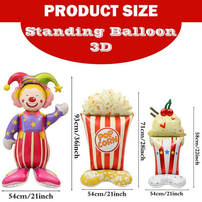 Giant Standing Popcorn Balloon Smiling Clown Foil Balloon for Circus Carnival Theme Party Birthday Christmas Decoration Supplies