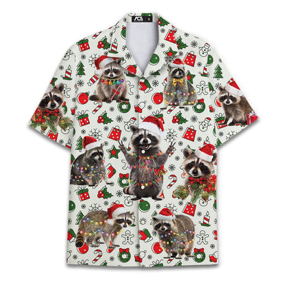 Christmas Hat Animal Graphic Blouse Santa Hawaiian Shirt Men Women Youth, Funny Raccoon Cat Shirts Holiday Aloha Xmas Outfit