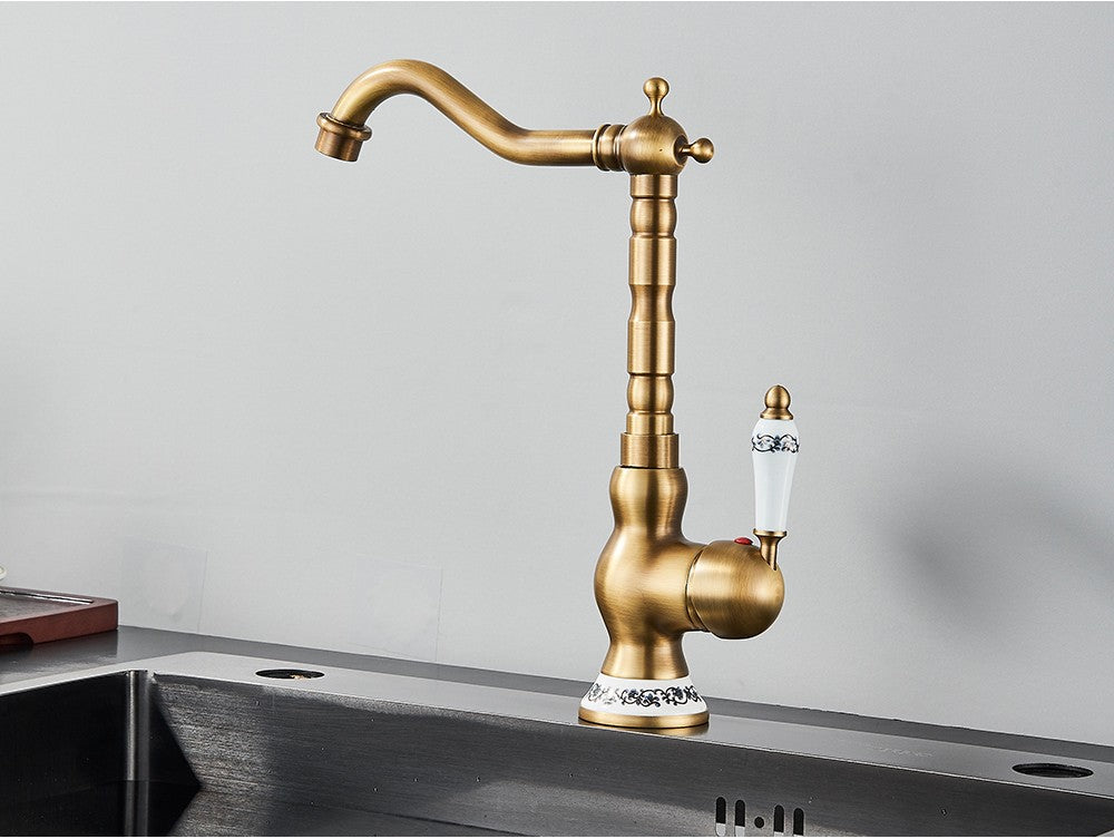 Antique Brass Bathroom Faucet Rotating Spout Basin Sink Mixer Tap Bathroom Kitchen Washing Faucet Washbasin Taps Kitchen Mixers