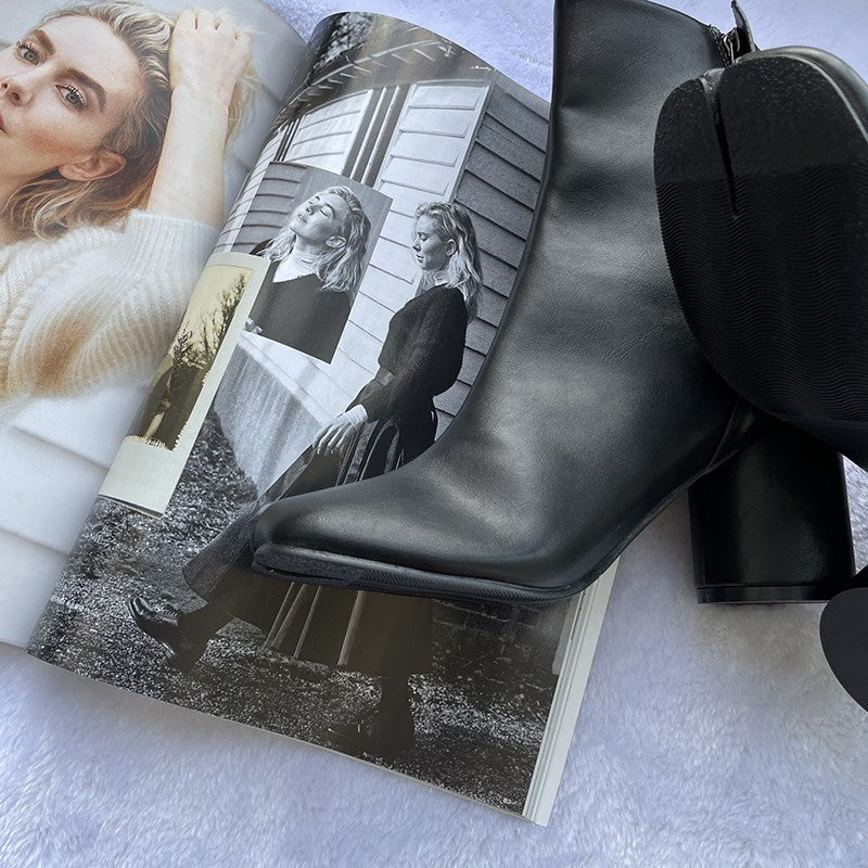 2024 Luxury Brand Design Leather Tabi Boots Fashion Round Chunky High Heel Ankle Boots For Women Autumn Winter Split Toe Shoes