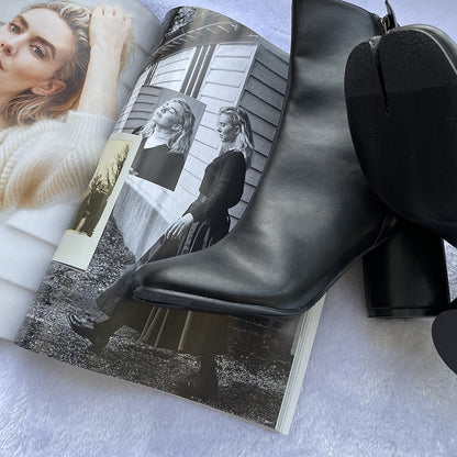 2024 Luxury Brand Design Leather Tabi Boots Fashion Round Chunky High Heel Ankle Boots For Women Autumn Winter Split Toe Shoes