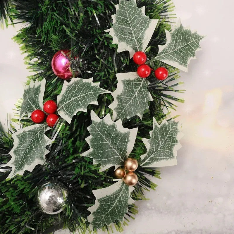 5-100Pcs Artificial Holly Berry Green Leaves Christmas Ornaments Gold Red Holly Berry Stems Xmas Tree Wreath Gifts Party Decor