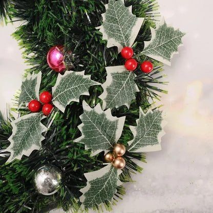 5-100Pcs Artificial Holly Berry Green Leaves Christmas Ornaments Gold Red Holly Berry Stems Xmas Tree Wreath Gifts Party Decor