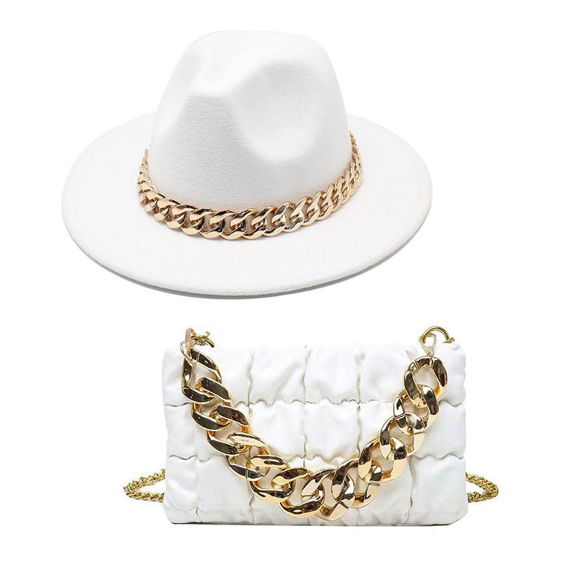 Conjuntos de 2 Peças para Mulheres com Bolsa Grande e Corrente, Chapéu Fedora, Moda 2022, Luxo, Festa, Casamento, Chapéu de Jazz ?????