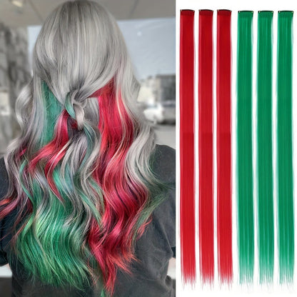 6 Pcs Clip Extensions, 24 Inch Colored Hair Extensions Party Highlights Long Straight Synthetic Hairpieces for Women Kids Girl