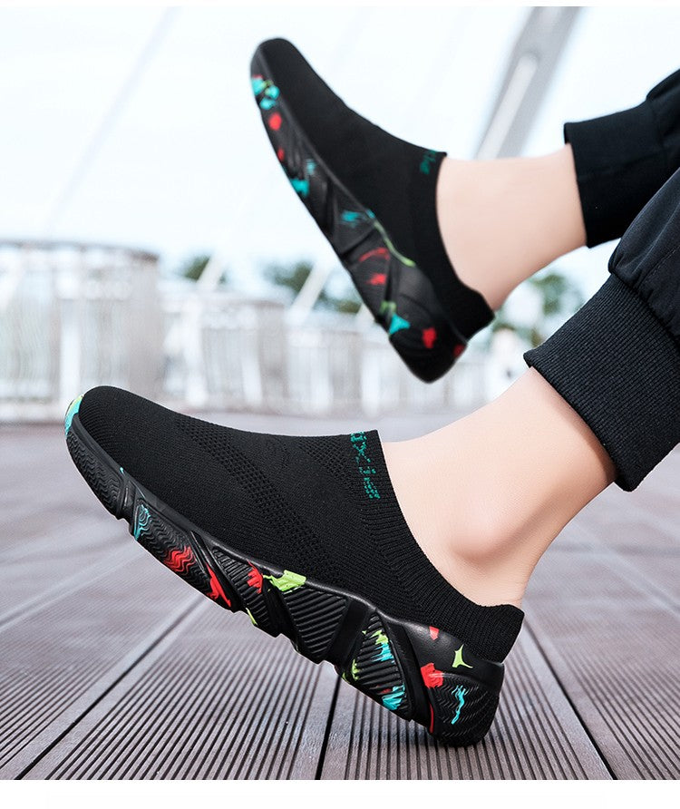 Men And Woman Sneakers Couples Slip On Half Shoes Comfortable Ankle Sock Shoes Increase Height Casual Shoes Size 35-47