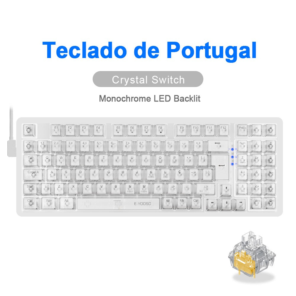Teclado Mecânico Gamer E-YOOSO Z94 USB com Fio LED Monocromático Retroiluminado Switch Azul Vermelho 94 Teclas para Computador Laptop PC