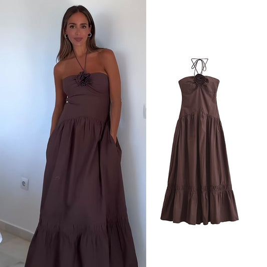Dresses Summer Women's 2025 New Chic Tube Top Hanging Neck Holiday Dress Women's