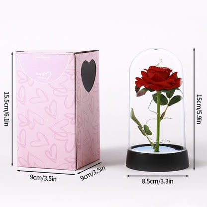 Artificial Rose Flowers Eternal Rose LED Light Foil Flower in Glass Cover Simulation Rose Flower Christmas Teachers' Day Gifts