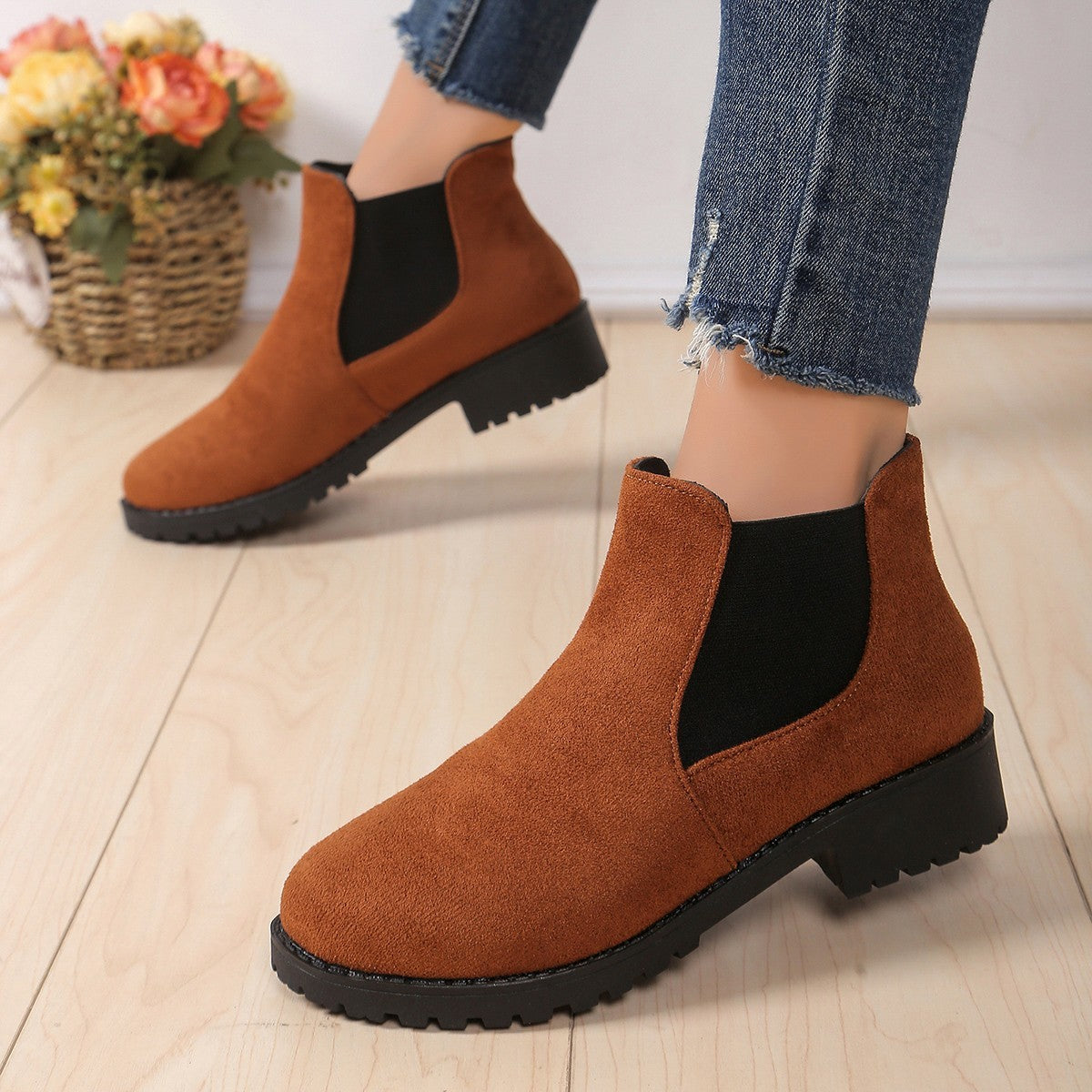 Women Boots Chunky Heel Platform British Style Thick Sole Increase Height Casual Chelsea Boots For Autumn And Winter Casual Wear