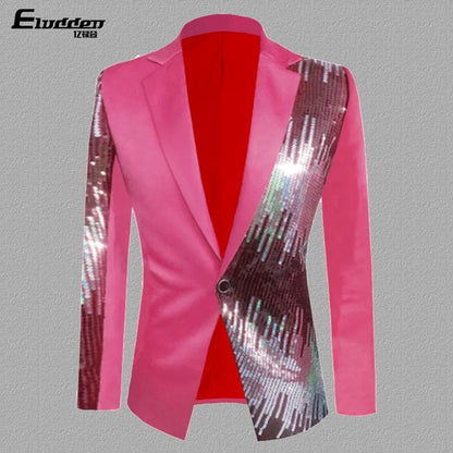 HOO 2025 Men's Color Matching Casual blazer Fashion Host Performance Sequined Dress